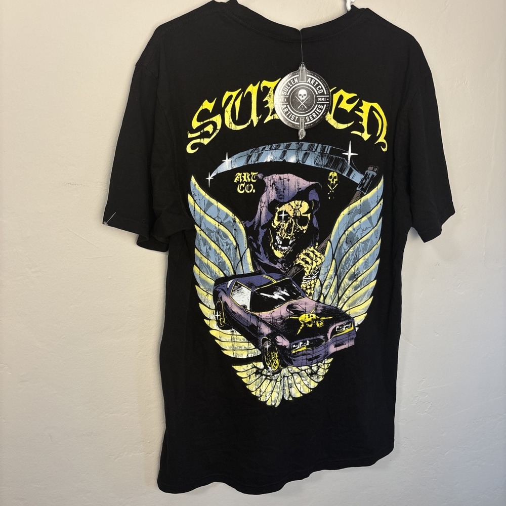 NEW NWT Sullen Art Collective T-shirt Black Short Sleeve Large Car Grim Reaper